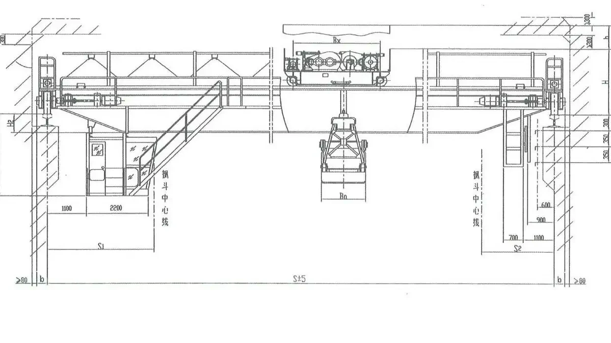 Double-Girder-Overhead-Crane-with-Grab-Bucket-Drawing