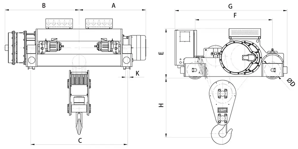 electric wire rope hoist drawing