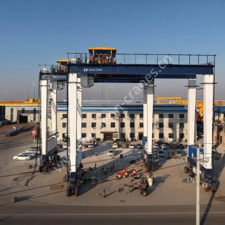 Two Nucleon 41t rubber-tyred gantry cranes in stock at the factory yard