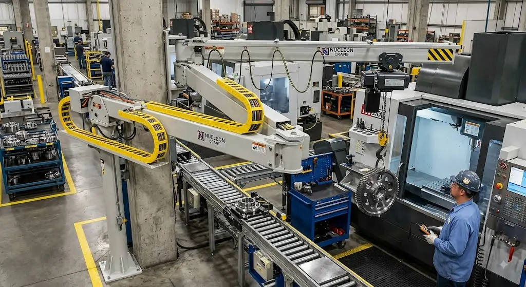 articulating-jib-crane-dual-arm-boom-in-machine-loading-cell