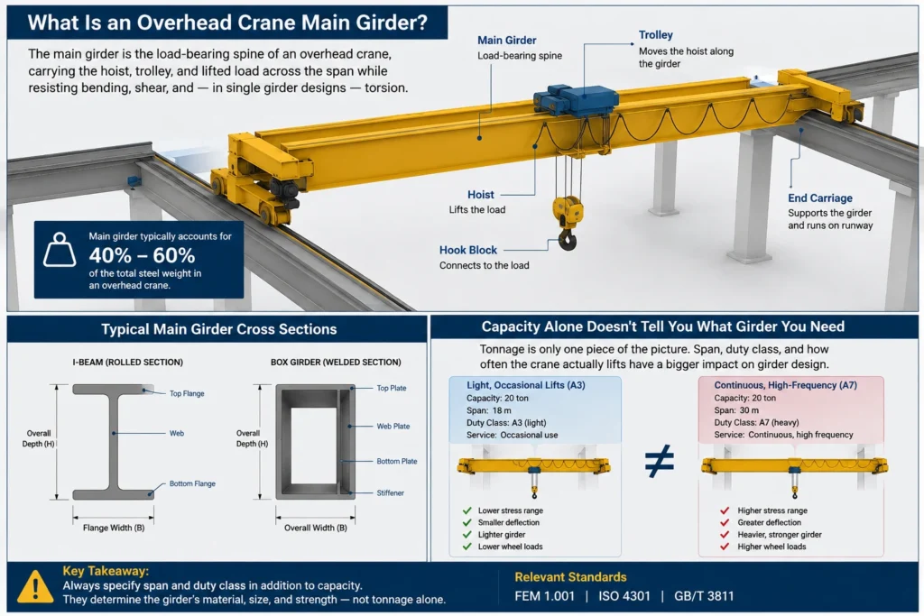 overhead-crane-main-girder-diagram-showing-I-beam-and-box-girder-cross-sections