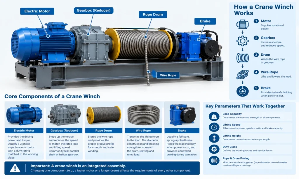 crane-winch-components-motor-gearbox-drum-brake