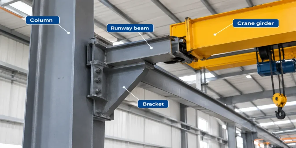 runway-beam-and-bracket-on-a-light-steel-warehouse-column